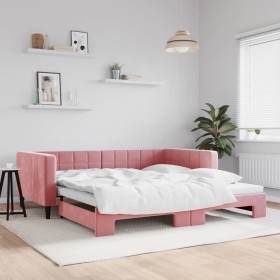 Pink velvet trundle sofa bed 100x200 cm by vidaXL, Beds and slatted bases - Ref: Foro24-3196701, Price: 282,05 €, Discount: %