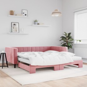 Trundle sofa bed with pink velvet mattress 100x200 cm by vidaXL, Beds and slatted bases - Ref: Foro24-3196725, Price: 445,75 ...