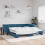 Blue velvet trundle sofa bed 100x200 cm by vidaXL, Beds and slatted bases - Ref: Foro24-3196697, Price: 280,32 €, Discount: %