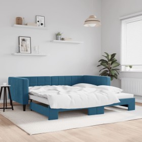 Blue velvet trundle sofa bed 100x200 cm by vidaXL, Beds and slatted bases - Ref: Foro24-3196697, Price: 299,99 €, Discount: %