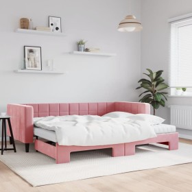 Trundle sofa bed with pink velvet mattress 90x200 cm by vidaXL, Beds and slatted bases - Ref: Foro24-3196718, Price: 491,36 €...