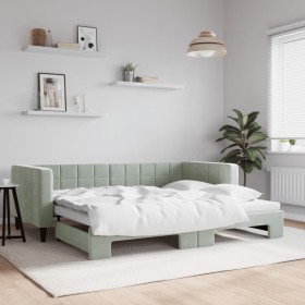 Light gray velvet trundle sofa bed 90x200 cm by vidaXL, Beds and slatted bases - Ref: Foro24-3196691, Price: 279,78 €, Discou...