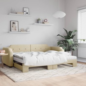 Trundle sofa bed with cream fabric mattress 80x200 cm by vidaXL, Beds and slatted bases - Ref: Foro24-3197651, Price: 430,99 ...