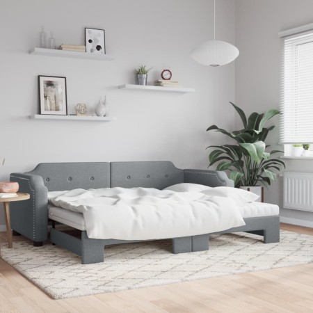 Trundle sofa bed with light gray fabric mattress 90x190 cm by vidaXL, Beds and slatted bases - Ref: Foro24-3197662, Price: 45...