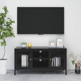 Mueble para el televisor acero y vidrio negro 105x35x52 cm de vidaXL, Muebles TV - Ref: Foro24-336058, Precio: 97,99 €, Descu...