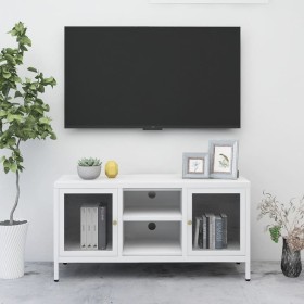 Mueble para el televisor acero y vidrio blanco 105x35x52 cm de vidaXL, Muebles TV - Ref: Foro24-336059, Precio: 92,99 €, Desc...