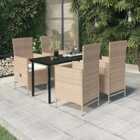 5-teiliges Garten-Essset mit beigen Kissen von vidaXL, Gartensets - Ref: Foro24-3099439, Preis: 645,99 €, Rabatt: %