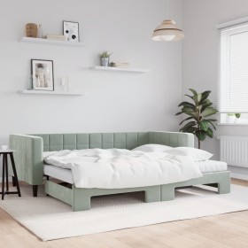 Trundle sofa bed with light gray velvet mattress 90x190 cm by vidaXL, Beds and slatted bases - Ref: Foro24-3196728, Price: 51...