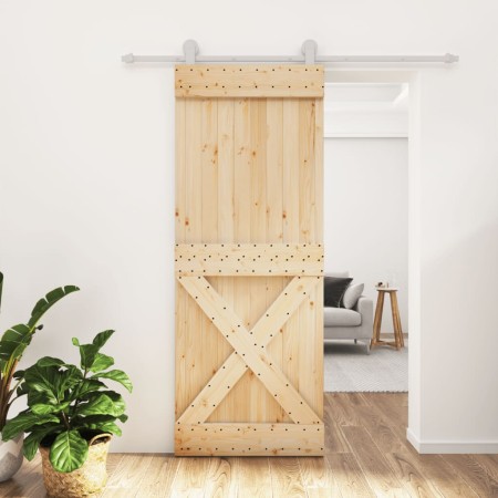 Puerta corredera con herrajes madera maciza de pino 80x210 cm de vidaXL, Puertas - Ref: Foro24-3203095, Precio: 172,97 €, Des...