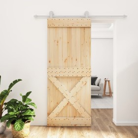 Puerta corredera con herrajes madera maciza de pino 85x210 cm de vidaXL, Puertas - Ref: Foro24-3203096, Precio: 174,26 €, Des...