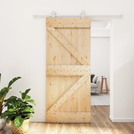 Puerta corredera con herrajes madera maciza de pino 90x210 cm de vidaXL, Puertas - Ref: Foro24-3203085, Precio: 247,99 €, Des...