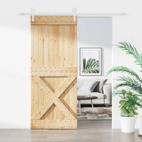 Puerta corredera con herrajes madera maciza de pino 100x210 cm de vidaXL, Puertas - Ref: Foro24-3203253, Precio: 228,99 €, De...