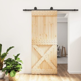 Puerta corredera con herrajes madera maciza de pino 85x210 cm de vidaXL, Puertas - Ref: Foro24-3203056, Precio: 153,99 €, Des...