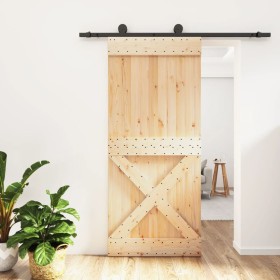 Puerta corredera con herrajes madera maciza de pino 90x210 cm de vidaXL, Puertas - Ref: Foro24-3203057, Precio: 143,99 €, Des...