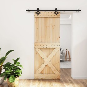 Puerta corredera con herrajes madera maciza de pino 80x210 cm de vidaXL, Puertas - Ref: Foro24-3203133, Precio: 157,88 €, Des...