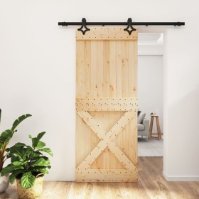 Puerta corredera con herrajes madera maciza de pino 85x210 cm de vidaXL, Puertas - Ref: Foro24-3203134, Precio: 182,82 €, Des...