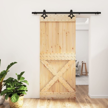 Puerta corredera con herrajes madera maciza de pino 90x210 cm de vidaXL, Puertas - Ref: Foro24-3203135, Precio: 169,64 €, Des...