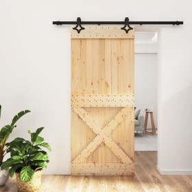 Puerta corredera con herrajes madera maciza de pino 90x210 cm de vidaXL, Puertas - Ref: Foro24-3203154, Precio: 158,99 €, Des...