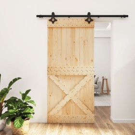 Puerta corredera con herrajes madera maciza de pino 95x210 cm de vidaXL, Puertas - Ref: Foro24-3203155, Precio: 201,69 €, Des...