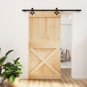 Puerta corredera con herrajes madera maciza de pino 100x210 cm de vidaXL, Puertas - Ref: Foro24-3203156, Precio: 189,39 €, De...