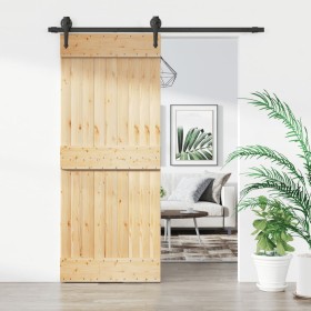 Puerta corredera con herrajes madera maciza de pino 85x210 cm de vidaXL, Puertas - Ref: Foro24-3203201, Precio: 167,75 €, Des...