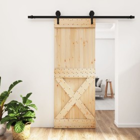 Puerta corredera con herrajes madera maciza de pino 80x210 cm de vidaXL, Puertas - Ref: Foro24-3203243, Precio: 155,01 €, Des...