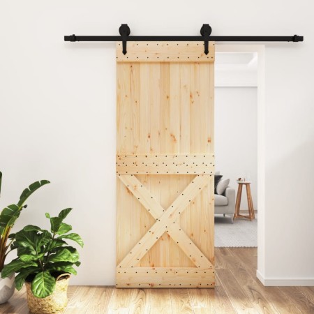 Puerta corredera con herrajes madera maciza de pino 85x210 cm de vidaXL, Puertas - Ref: Foro24-3203244, Precio: 179,42 €, Des...