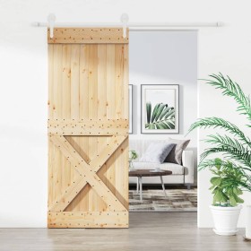 Puerta corredera con herrajes madera maciza de pino 85x210 cm de vidaXL, Puertas - Ref: Foro24-3203268, Precio: 164,98 €, Des...