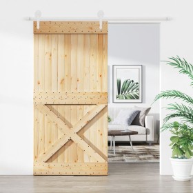 Puerta corredera con herrajes madera maciza de pino 100x210 cm de vidaXL, Puertas - Ref: Foro24-3203271, Precio: 175,99 €, De...