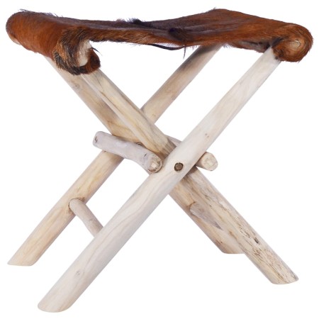 Folding stool made of genuine leather and solid teak wood by vidaXL, Folding stools and chairs - Ref: Foro24-288815, Price: 1...