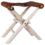 Taburete plegable de cuero auténtico y madera de teca maciza de vidaXL, Taburetes y sillas plegables - Ref: Foro24-288815, Pr...