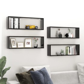 Cube wall shelves 4 pcs black plywood 80x15x26.5 cm by vidaXL, Shelves and shelves - Ref: Foro24-807110, Price: 48,97 €, Disc...