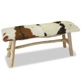 Teak wood bench with genuine leather by vidaXL, Benches for halls and storage - Ref: Foro24-244547, Price: 207,99 €, Discount: %