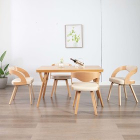 Dining chairs 4 pcs curved wood and cream synthetic leather by vidaXL, dining chairs - Ref: Foro24-278844, Price: 565,03 €, D...