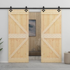 Puerta corredera con herrajes madera maciza de pino 90x210 cm de vidaXL, Puertas - Ref: Foro24-3057591, Precio: 355,99 €, Des...