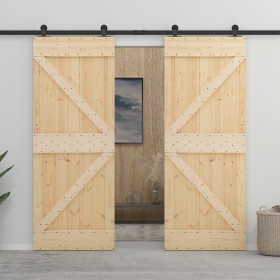 Puerta corredera con herrajes madera maciza de pino 90x210 cm de vidaXL, Puertas - Ref: Foro24-3057592, Precio: 336,25 €, Des...