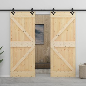 Puerta corredera con herrajes madera maciza de pino 90x210 cm de vidaXL, Puertas - Ref: Foro24-3057590, Precio: 346,91 €, Des...