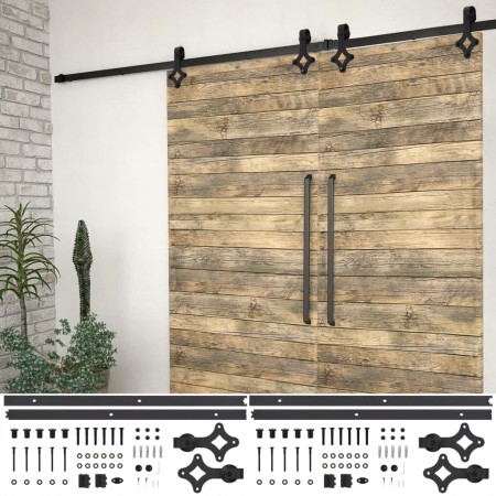 Kit de herrajes de puertas correderas acero negro 2 uds 200 cm de vidaXL, Marcos de puertas - Ref: Foro24-3059841, Precio: 12...