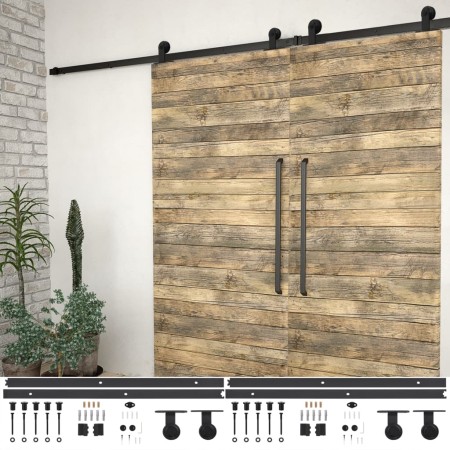 Kit de herrajes de puertas correderas acero negro 2 uds 183 cm de vidaXL, Marcos de puertas - Ref: Foro24-3059842, Precio: 12...