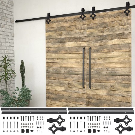 Black steel sliding door hardware kit 2 units 183 cm by vidaXL, doorframes - Ref: Foro24-3059840, Price: 116,81 €, Discount: %