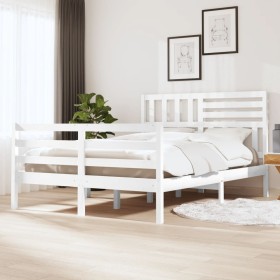 Estructura cama doble pequeña madera maciza blanco 120x190 cm de vidaXL, Camas y somieres - Ref: Foro24-3101059, Precio: 149,...