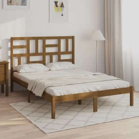 Estructura de cama madera maciza marrón miel 140x190 cm de vidaXL, Camas y somieres - Ref: Foro24-3105933, Precio: 166,99 €, ...