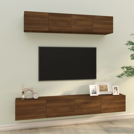 Set de muebles para TV 4 pzas madera contrachapada marrón roble de vidaXL, Muebles TV - Ref: Foro24-3114541, Precio: 221,82 €...