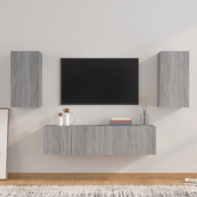 TV furniture set 4 pieces Sonoma gray plywood by vidaXL, TV Furniture - Ref: Foro24-3120207, Price: 138,99 €, Discount: %