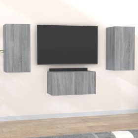 TV furniture set 3 pieces Sonoma gray plywood by vidaXL, TV Furniture - Ref: Foro24-3120231, Price: 92,99 €, Discount: %