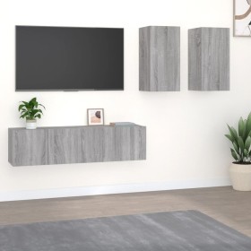 TV furniture set 4 pieces Sonoma gray plywood by vidaXL, TV Furniture - Ref: Foro24-3120270, Price: 138,99 €, Discount: %