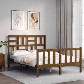 Honey brown solid wood headboard bed frame 140x200 cm by vidaXL, Beds and slatted bases - Ref: Foro24-3193079, Price: 163,99 ...