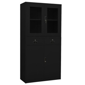 Steel and black tempered glass office cabinet 90x40x180 cm by vidaXL, Lockers and storage cabinets - Ref: Foro24-336423, Pric...