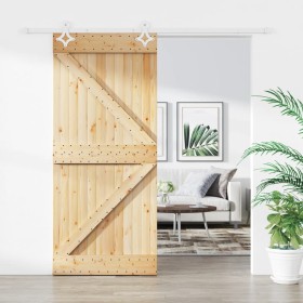 Puerta corredera con herrajes madera maciza de pino 100x210 cm de vidaXL, Puertas - Ref: Foro24-3203178, Precio: 237,63 €, De...