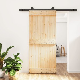 Puerta corredera con herrajes madera maciza de pino 90x210 cm de vidaXL, Puertas - Ref: Foro24-3203067, Precio: 156,21 €, Des...